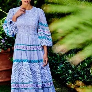 OLIPHANT Jungi Green Smocked Maxi dress- small-GUC